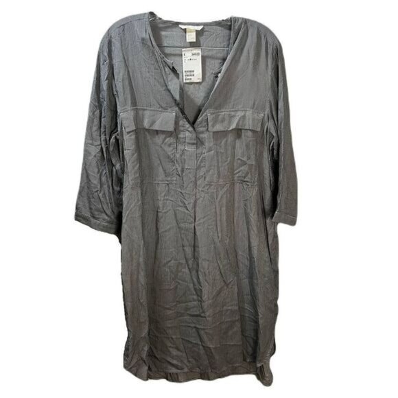 Linen‎ Blend Tunic Shirt Dress Black and White Pin Stripes Size 8 - Picture 1 of 6